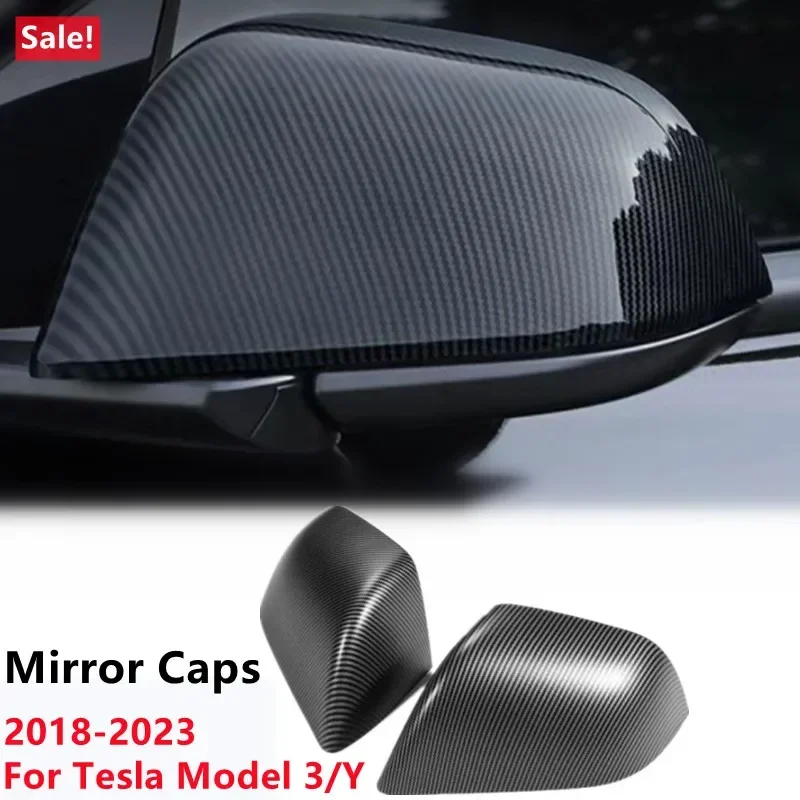 

Rearview Mirror Cover Caps Replacement Bright Black Carbon Fiber For Tesla Model 3 Model Y 2018-2023 Auto Exterior Accessories