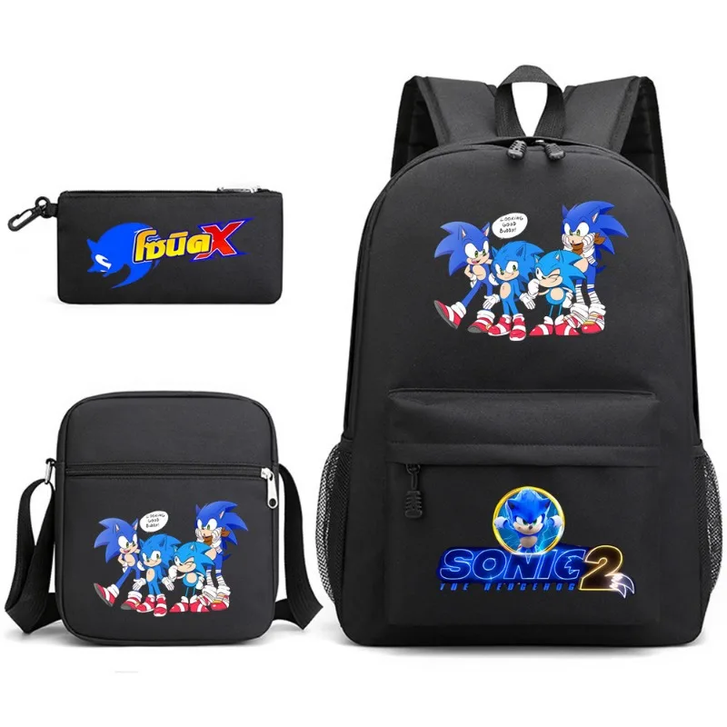 Plecaki Sonic The Hedgehog 3 sztuk/zestaw nastolatki torby szkolne o dużej pojemności torba na ramię piórnik zestaw kick Kawaii Mochila