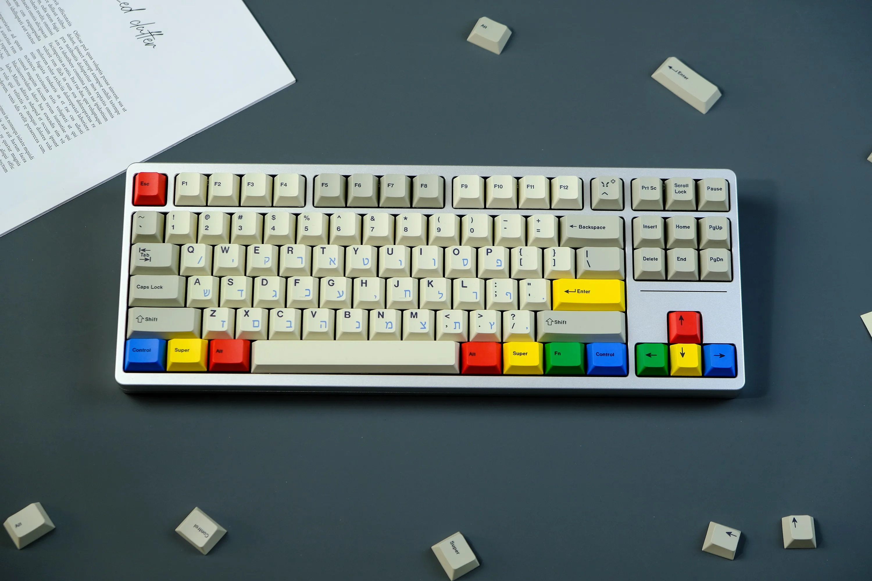 

186 Keys GMK RGBY Retro Grey White Hebrew Keycaps PBT Dye Sublimation Keycap Cherry Profile For MX Mechanical Keyboard ISO Enter
