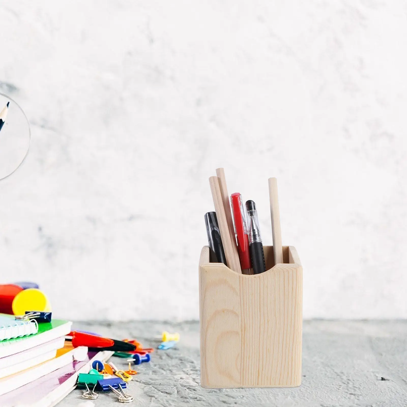 2Pcs Smooth Surface Unpainted Wood Pen Holder Single Compartment Desktop Organizer for DIY Painting Graffiti Craft Kids Adults