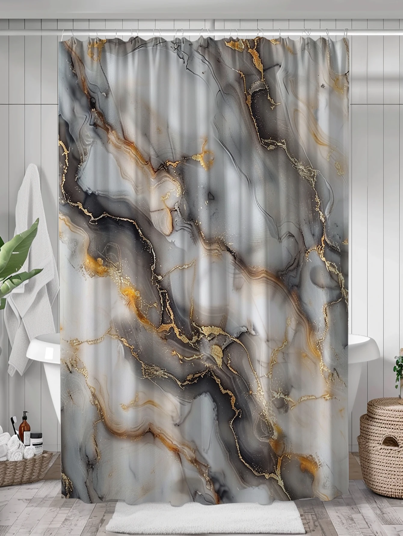 1 pack black gold marble pattern polyester material shower curtain tarpaulin bathroom thickeneded mildew-proof partition curtain bathroom