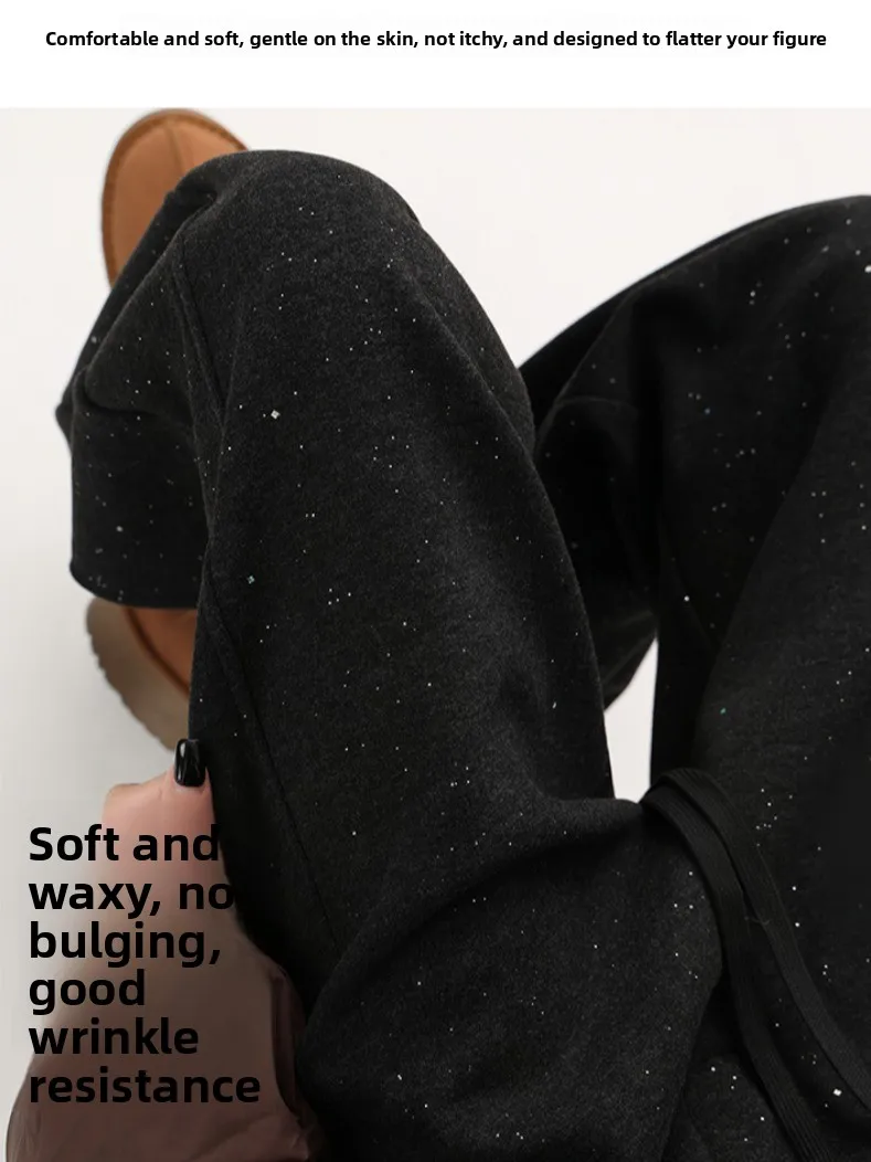 Ay iny lantejoulas fce forrado camere calças de perna larga mulheres inverno thi cintura alta drape solto casual faca calças