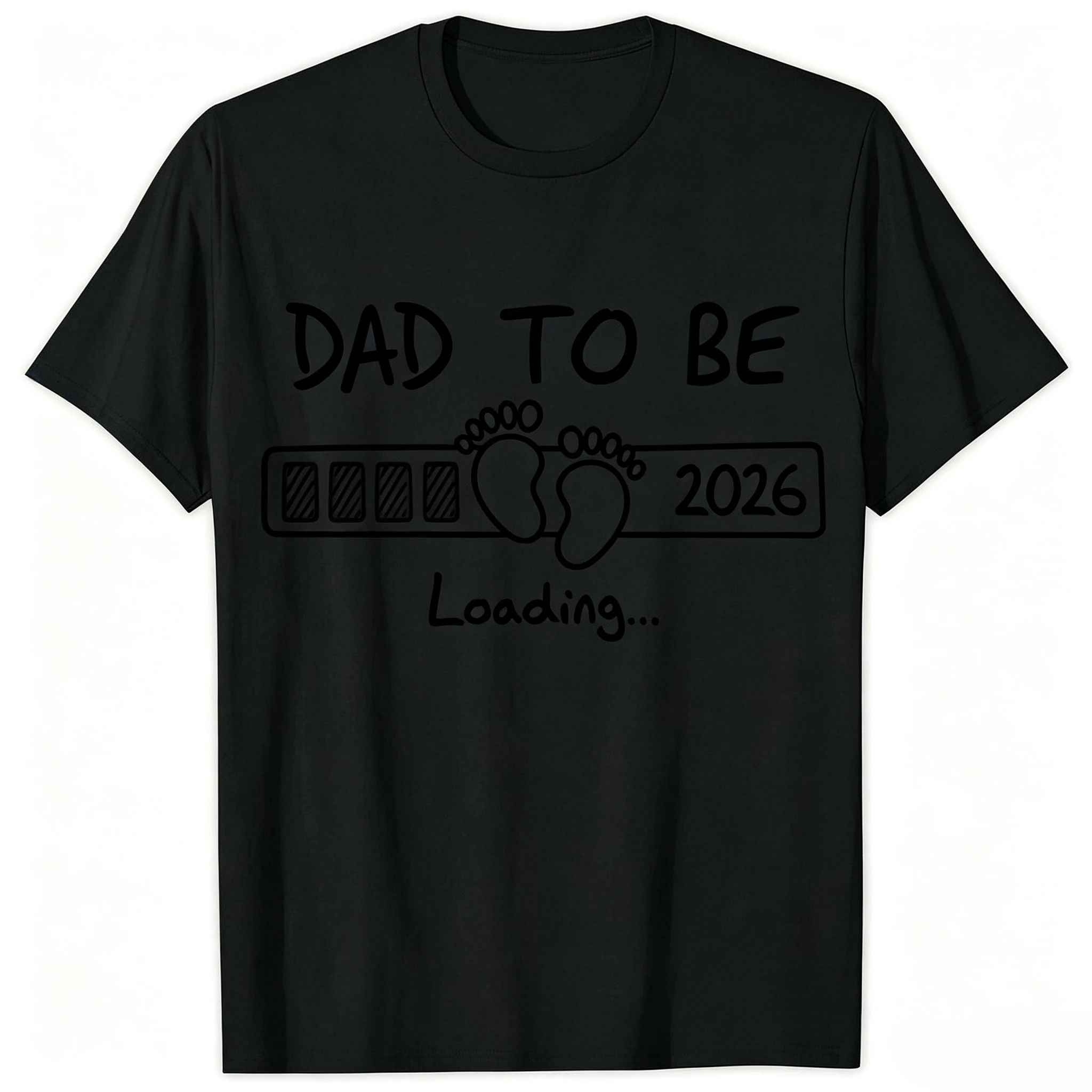2026 Dad To Be Loading T-shirt Cute Baby Feet Progress Bar Print New Father Announcement Summer Loose Cotton Short Sleeve Tee