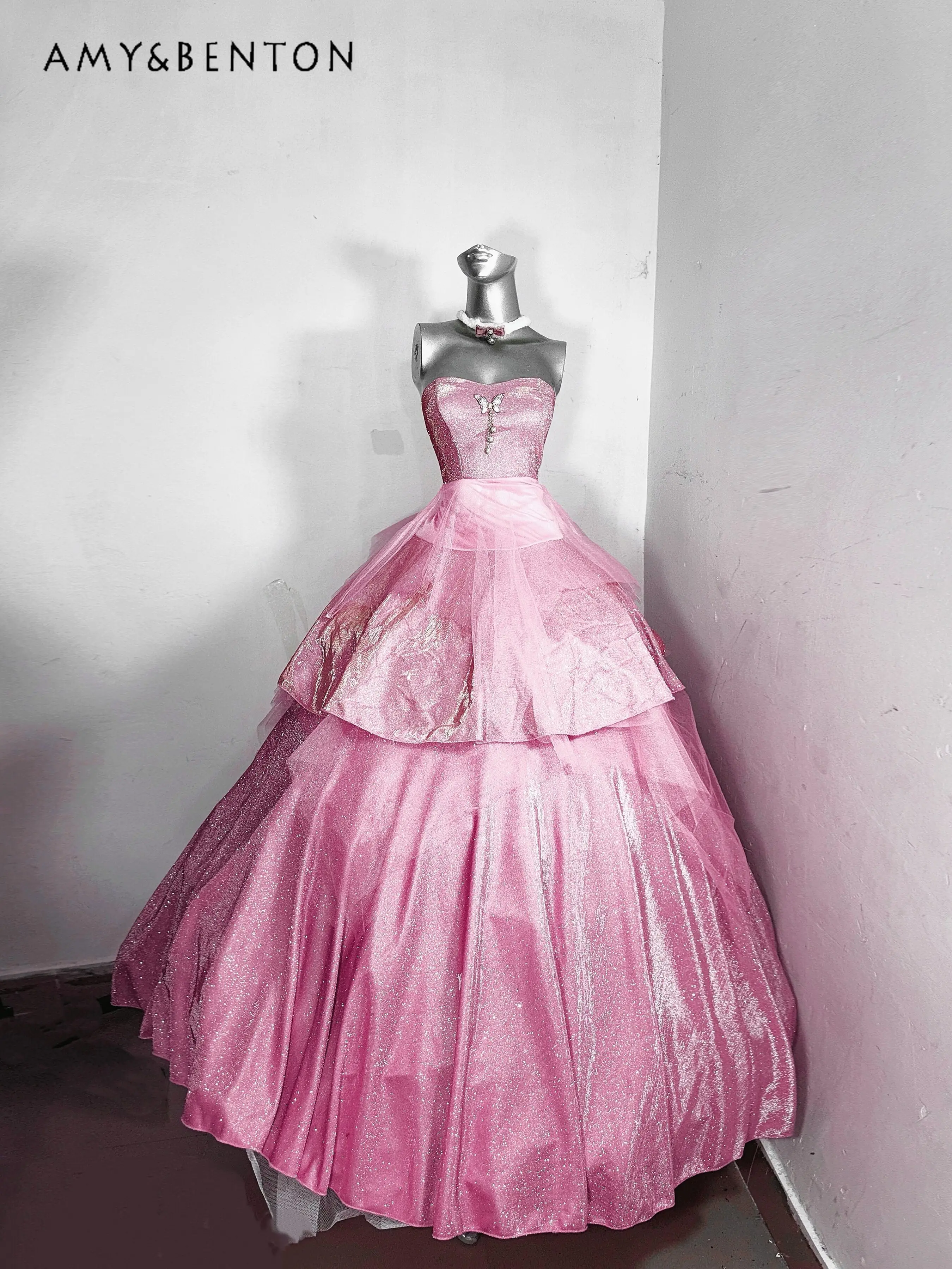 

Летнее золотисто-розовое блестящее платье с пайетками без бретелек, облегающее, длинное, в стиле принцессы, великолепное вечернее платье для женщин на выпускной, день рождения, вечеринку, свадьбу