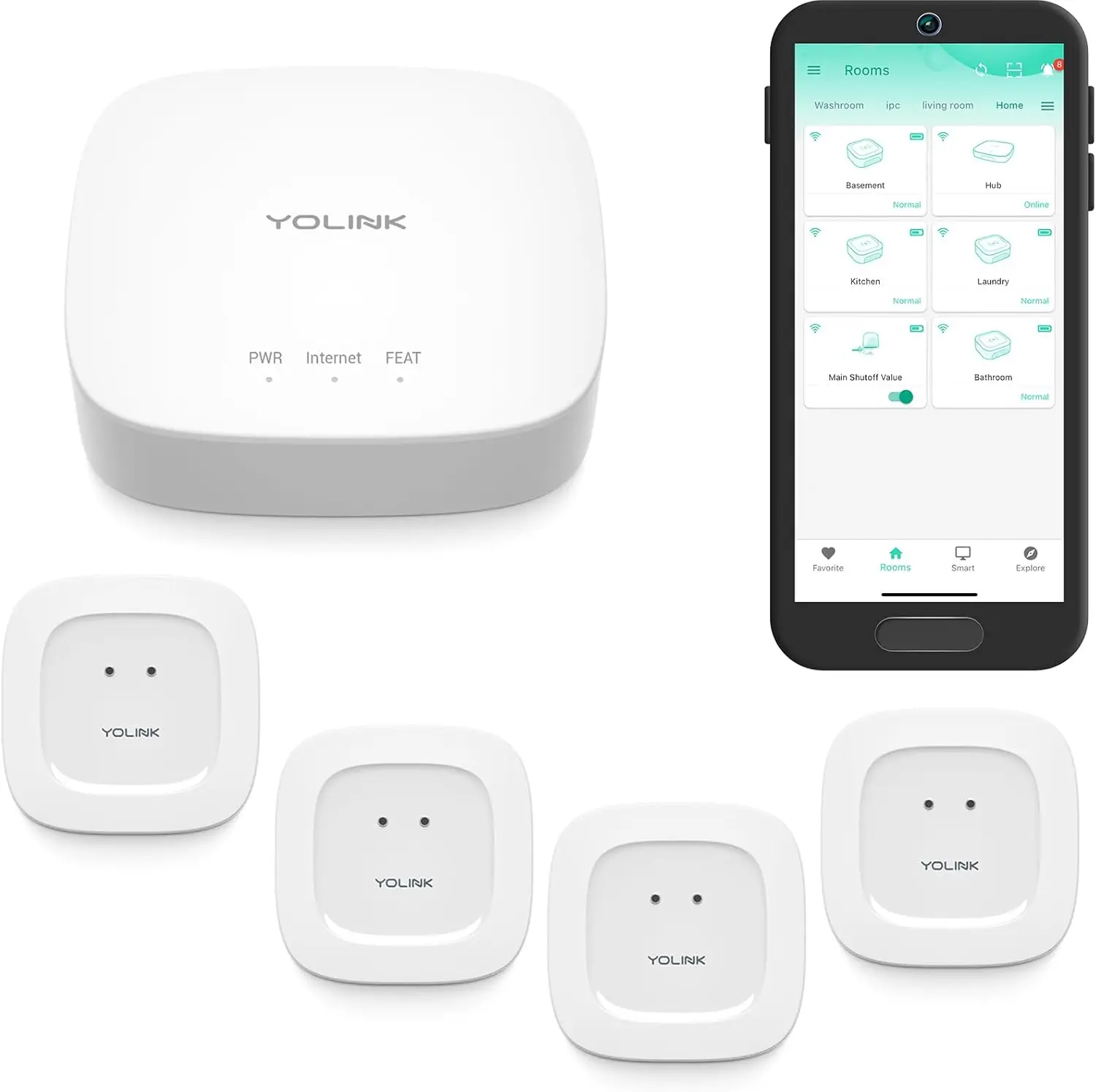 

Smart Home Starter Kit: Hub & Water Leak Sensor 4-Pack, SMS/Text, Email & Push Notifications