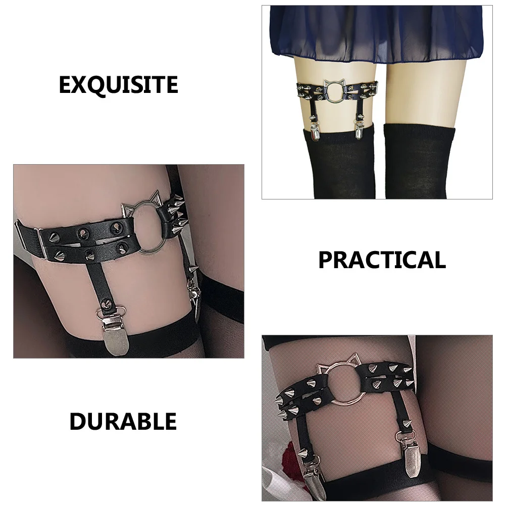 

Cat Head Punk Gothic Leg Rivet Strap Adjustable Lightweight Belt for Women Belt Straps Leg Garters for