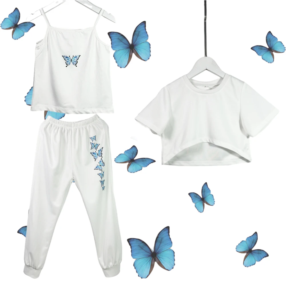 New Children's Fashion Girls' Heart shaped Printed Long sleeved Set sleeved top+heart-shaped vest+long pants Three piece