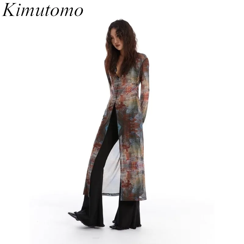 

Kimutomo Tops Y2k Aesthetic Vintage Printing Cardigans Sun Protection Streetwear Sexy Slim Vintage Single Breasted Grunge Blouse