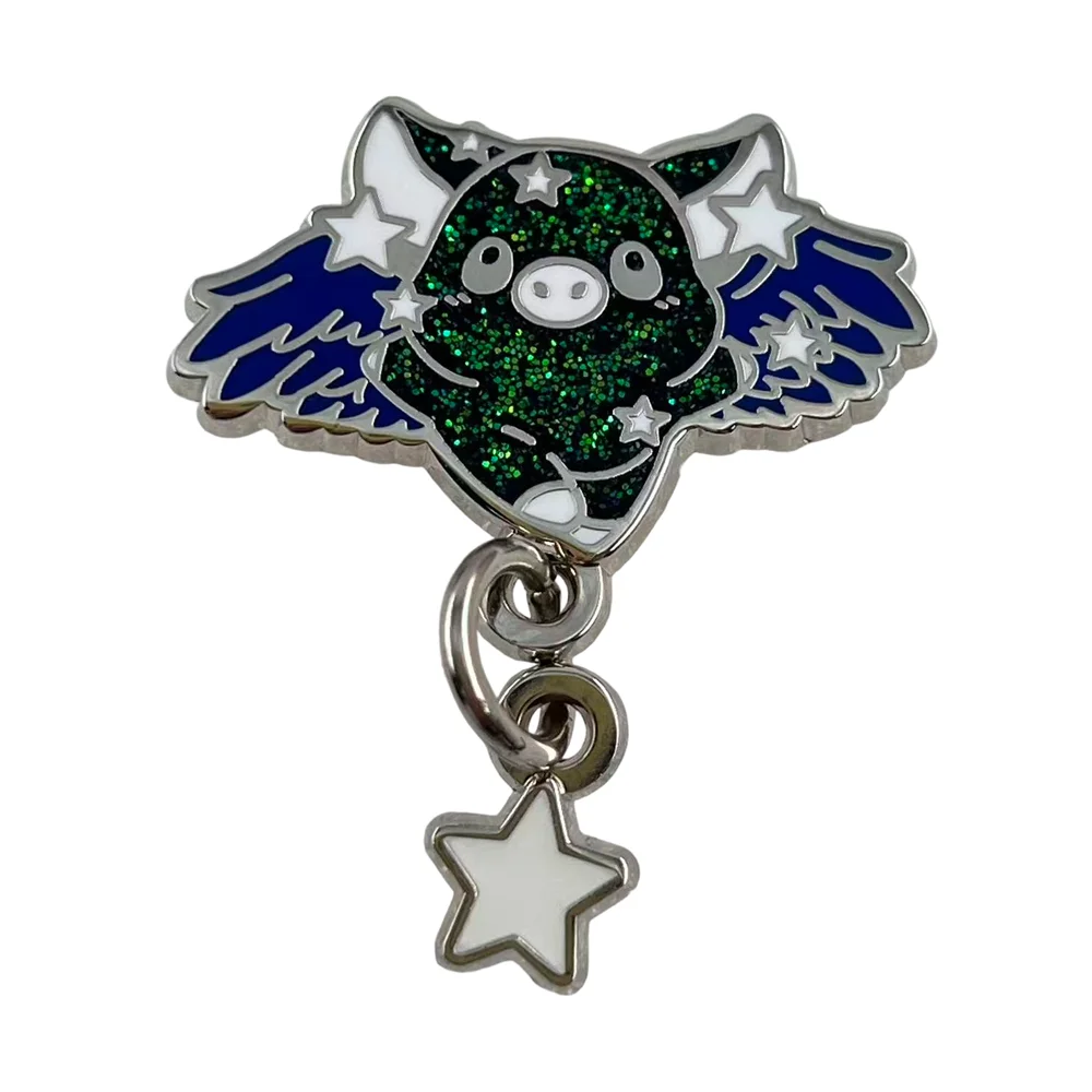 

Adorable Starry Sky Pig With Wings Brooch Cartoon Glitter Animal Pin With Star Pendant Fashion Backpack Accessory