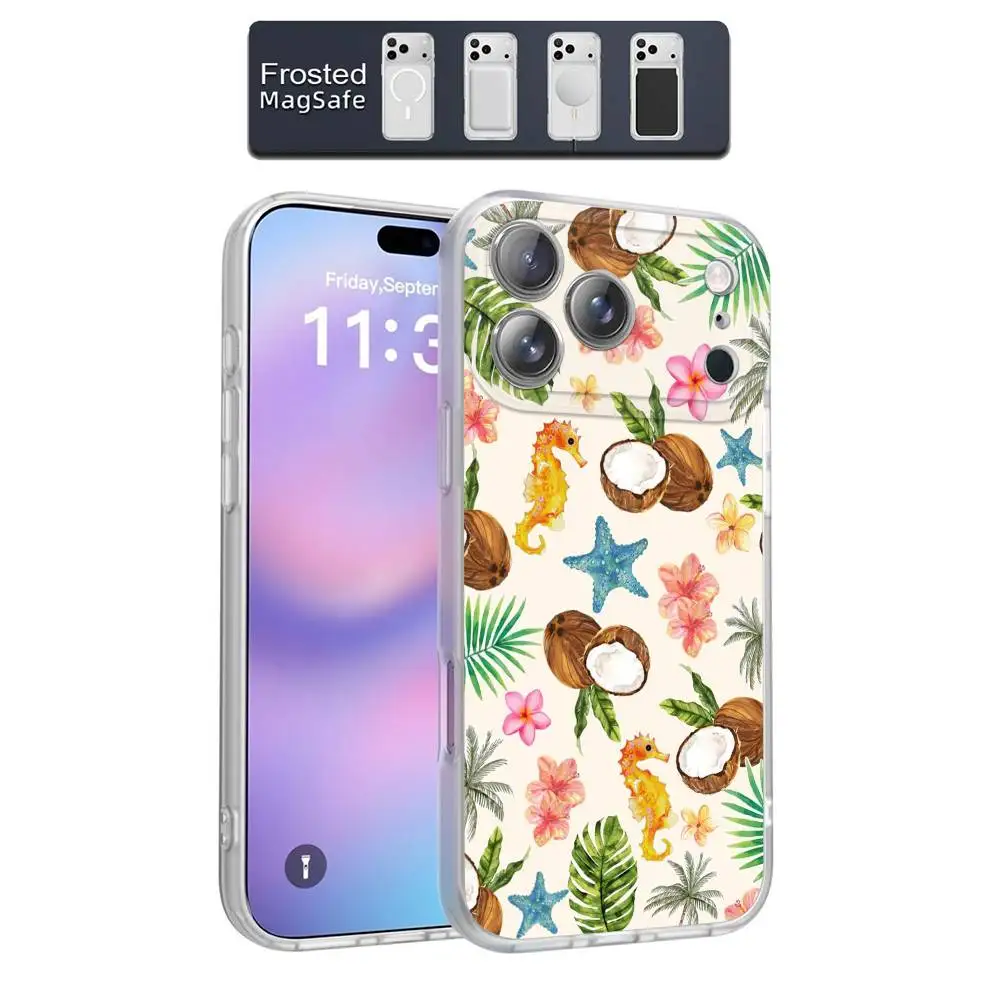 Coconut Meat Beach Handyhülle für iPhone 17,16,15,14,13,12,11,Pro,Max,Plus,E,Air,Mini Magnetisch Magsafe Frosted Clear