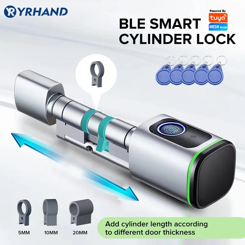 Tuya APP Fingerprint RFID Card Bluetooth Euro Cylinder Smart Door Lock  Keyless Electronic with Alexa Google Home Replacement