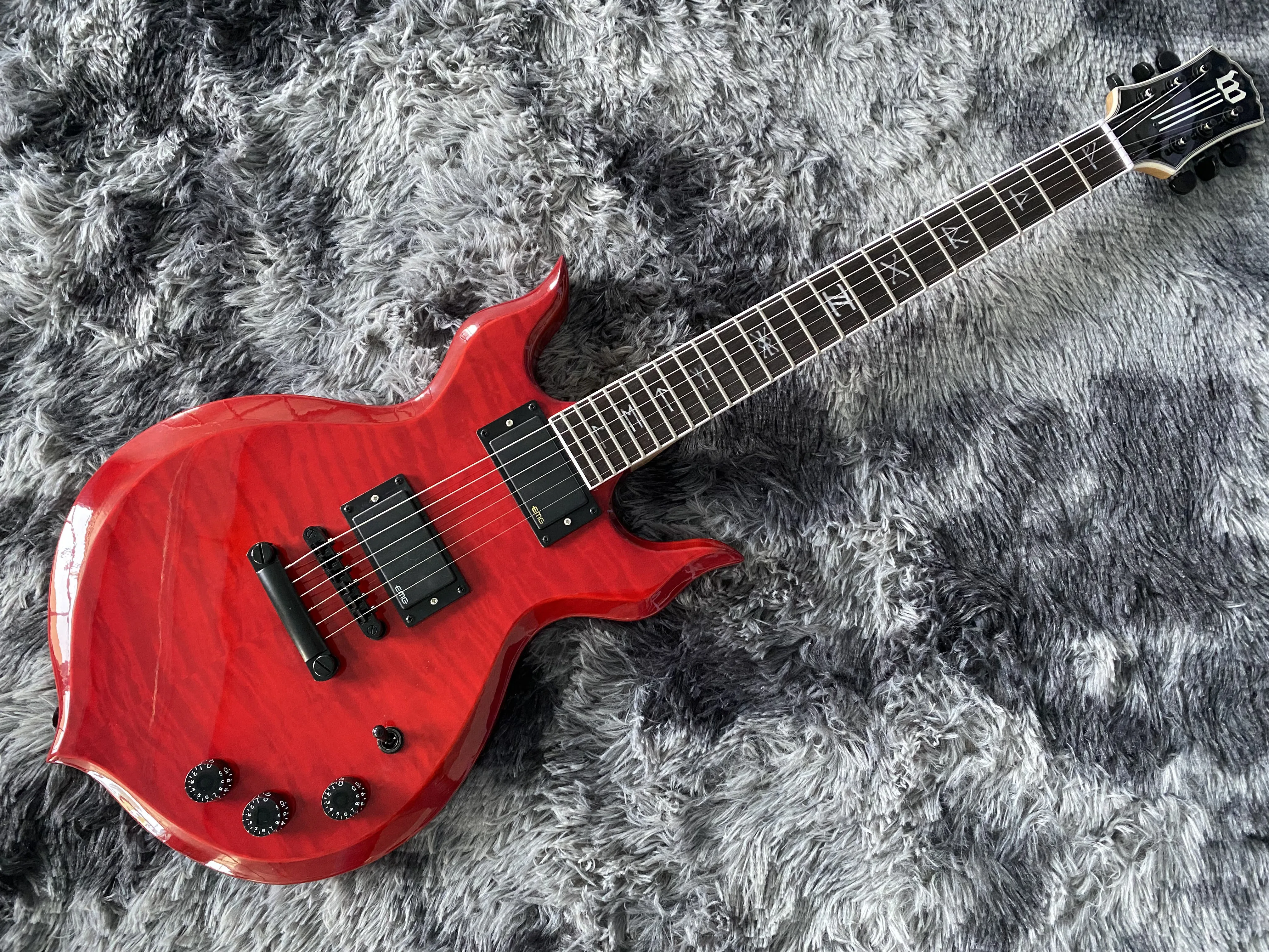 Chinese Electric Guitar M Audio Two Sides Flame Maple Top Black Hardware Transparent Red Color