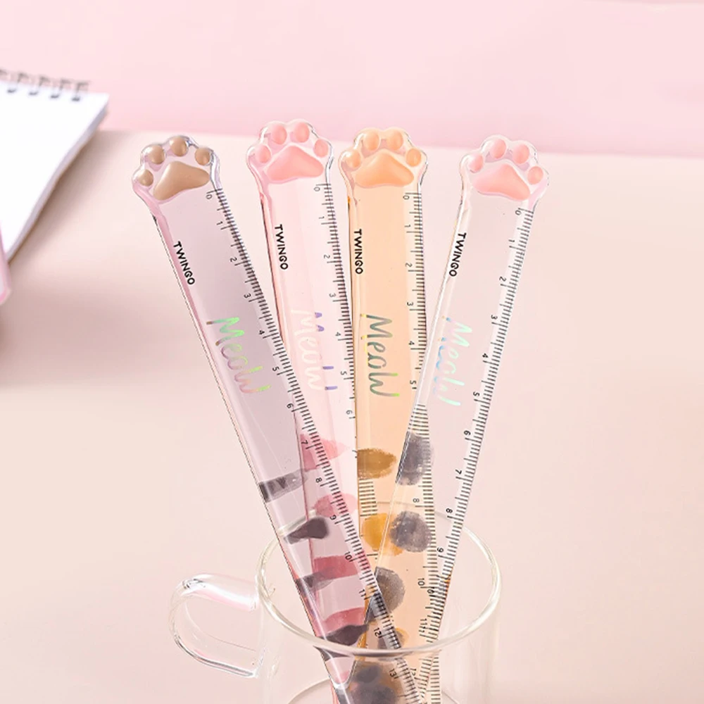 1 Pcs Lytwtw's Cute Kitty Cat Paw Straight Ruler Kawaii Stationery Funny Drawing Office School Measuring Drawing