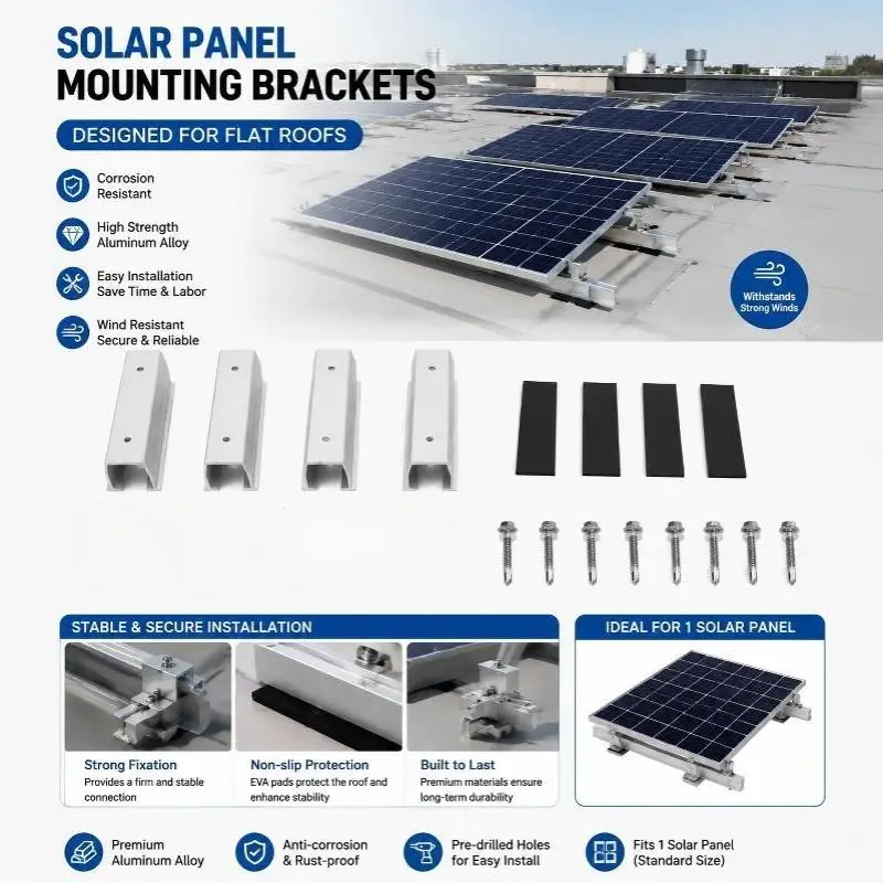 Solar Panel Mounting Brackets U Shape Rail Kit With Rubber Pad Self Drilling Screw For Roofing Solar PanelsBH-ELEVEN