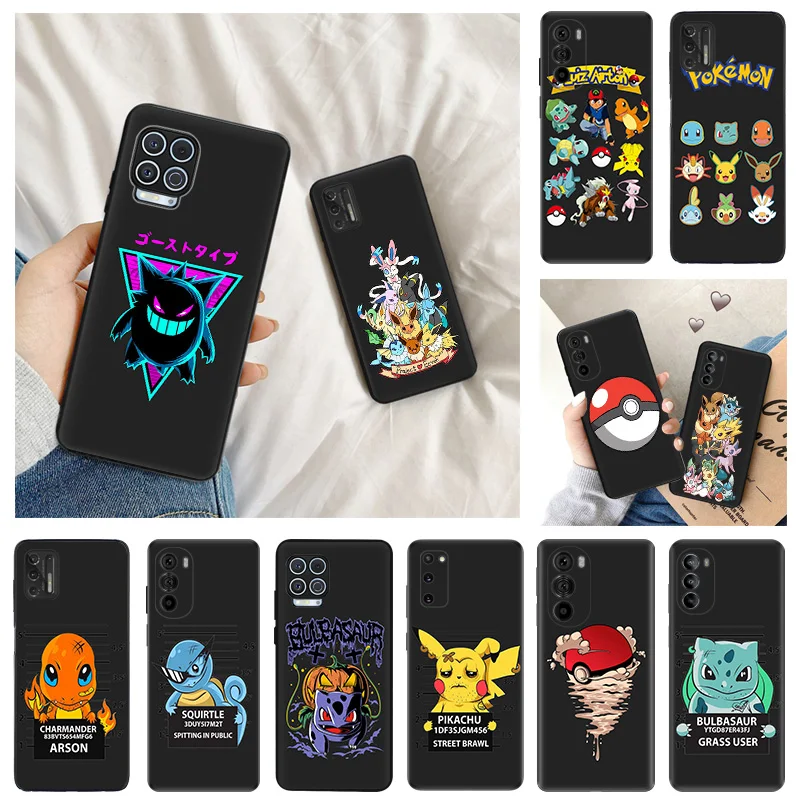 Ultra Thin Black Phone Case for Motorola G9 Edge 20 30 40 G50 G51 G60 G71 G22 G32 G52 G72 G53 G73 Pikachu Squirtle Pokemon Cover