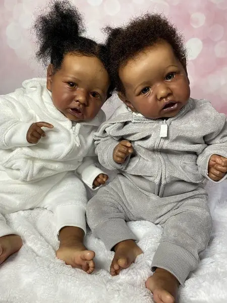 FBBD Customized Limited Supply 23inch Reborn Baby Saskia 2versions Already Finished Doll With Hand-Rooted Hair Dark Skin