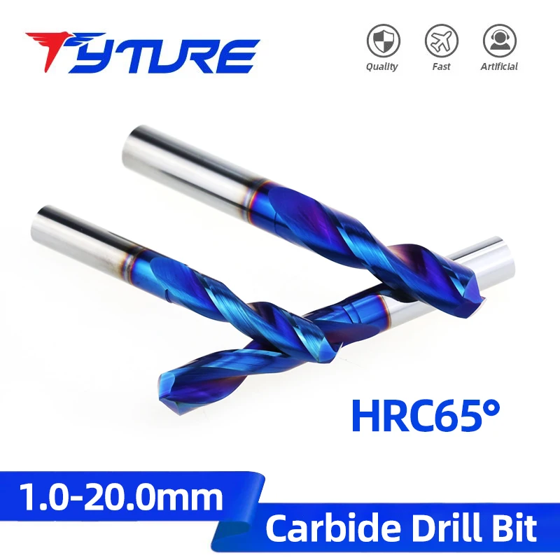 TYTURE HRC65° Tungsten Carbide Drills Metal Drill Bits For Super Hard Metalworking CNC Lathe Steel Drilling Tools 0.5-20.0mm