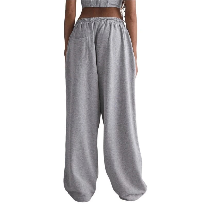 Women's Drawstring Sweatpants Low Rise Baggy Wide Leg Pants With Pockets Gray M