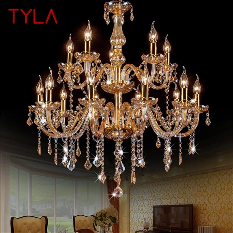 

TYLA European Style Chandelier Lamp LED Crystal Pendant Candle Amber Light Fixtures Indoor for Home Hotel Hall