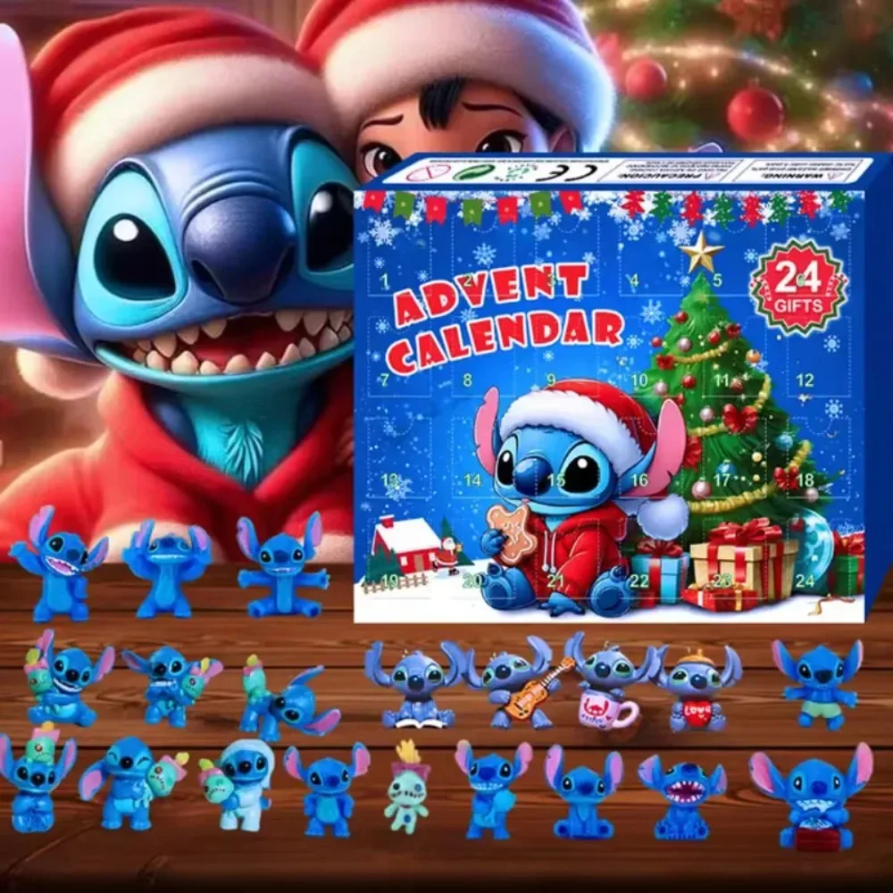 Stitch Christmas Adventskalender Lilo Stitch Blind Box 24-daags model Anime Nieuwjaar Blind Box Kinderspeelgoed Gift Guess Bag