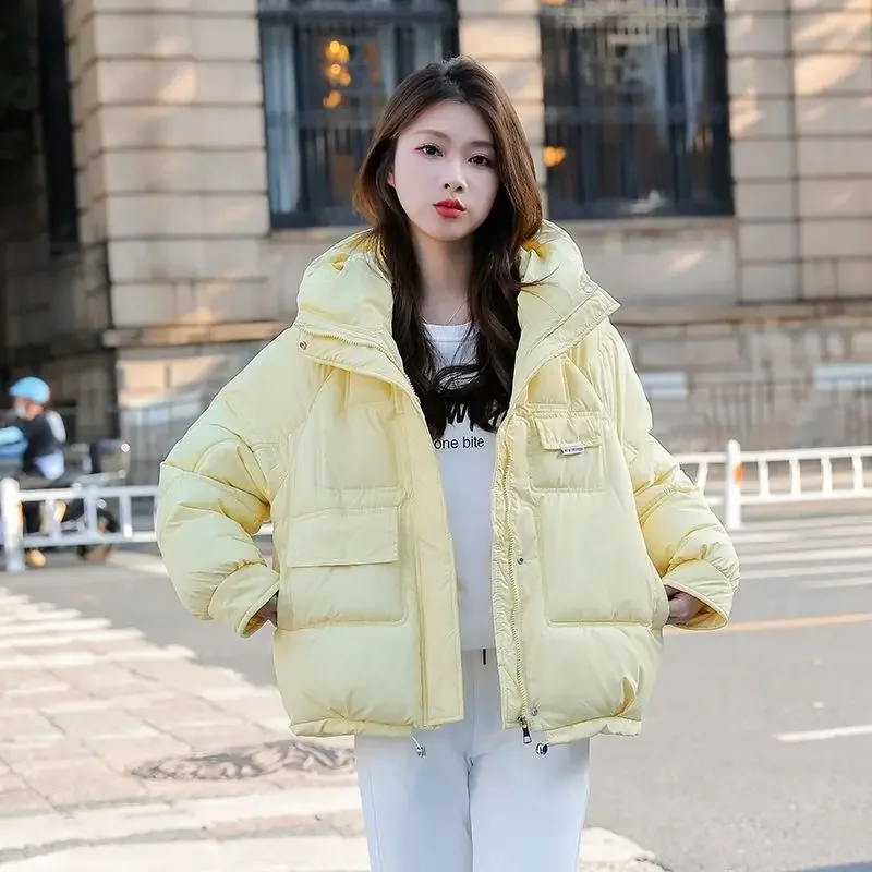 Women\'s Jackets Thick Padding Black Hoodie Duck Down Yellow Quilted Padded Female Coats Korean Popular Clothes 2024 in Promotion