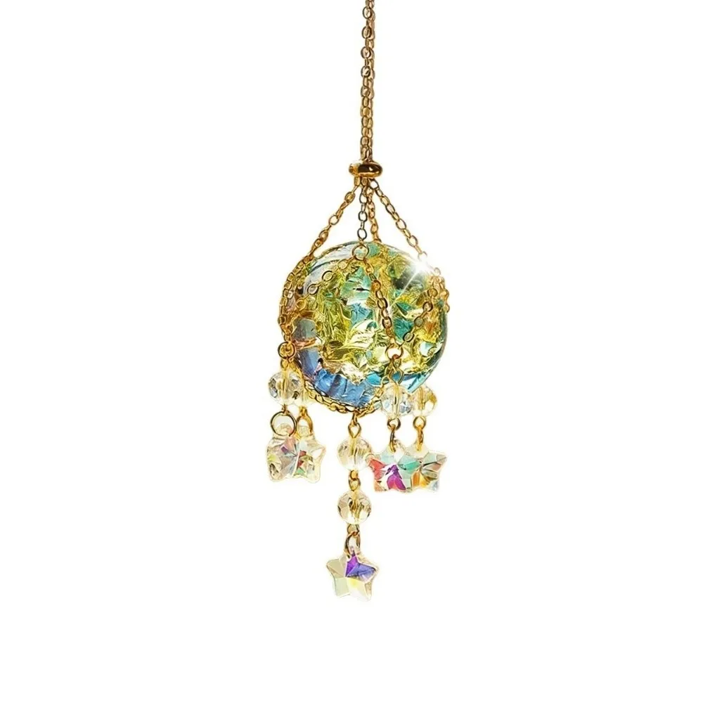 Transparent Crystal Glass Sun Catcher Spherical Detachable Rainbow Light Refraction Stainless Steel Chain Decoration