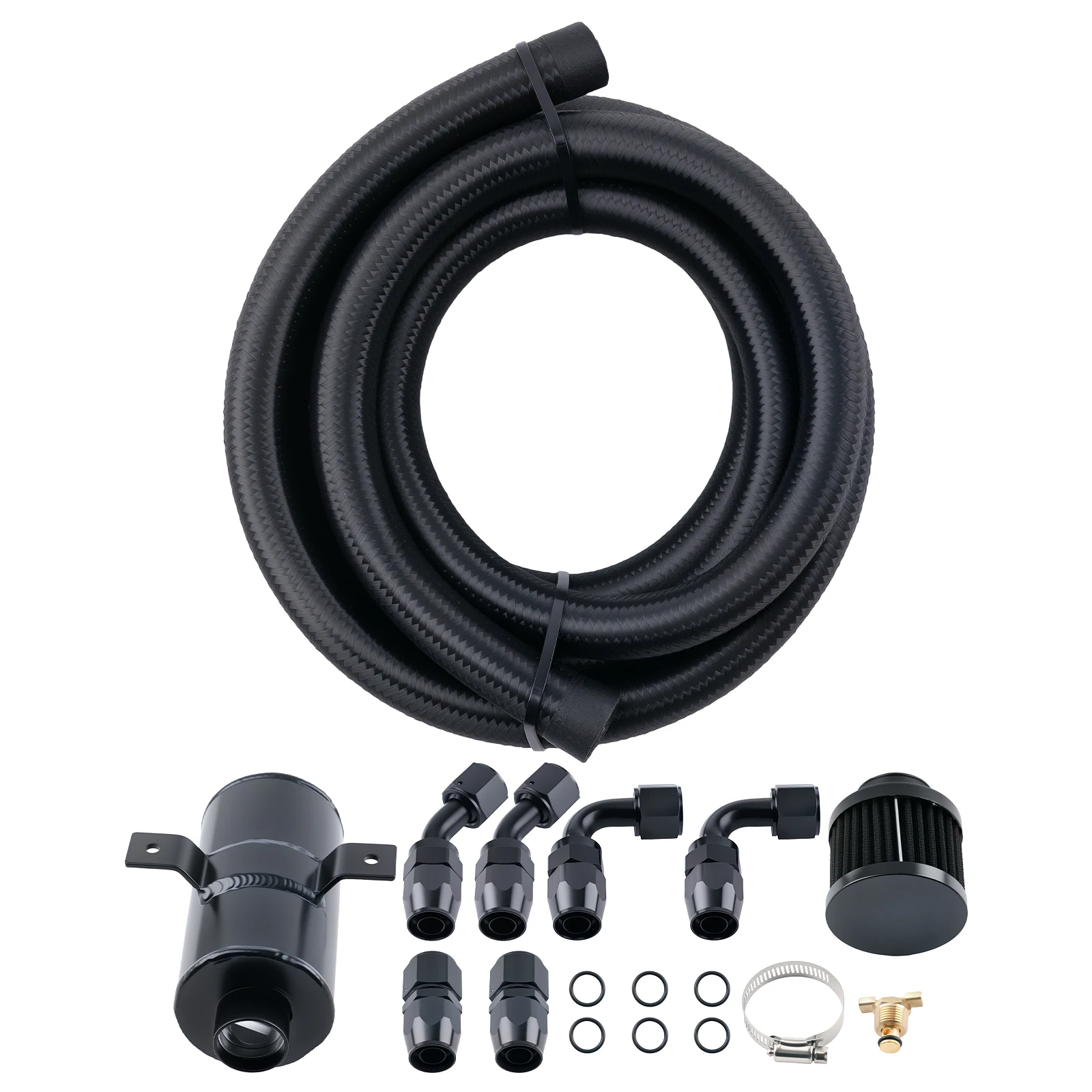 Aluminium Oil Catch Can 0.75L Baffled + Breather Filter AN10 2 Port + Hose 3M