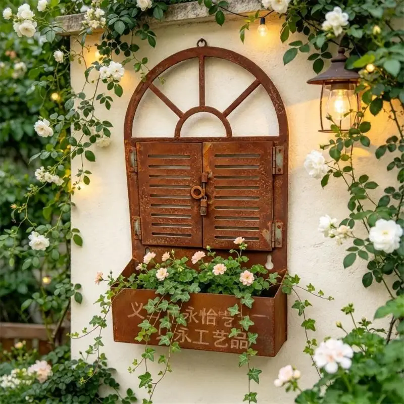E8BD Wall-Mounted Plant Holder with Traditional Architectural Shutter for Outdoor