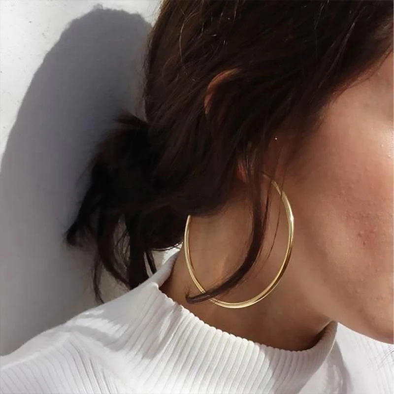 Gold Color Stainless Steel Hoop Earrings For Women Men Big/Small 10mm 75mm Circle Round Ear Jewelry Bijoux Acier Inoxidable