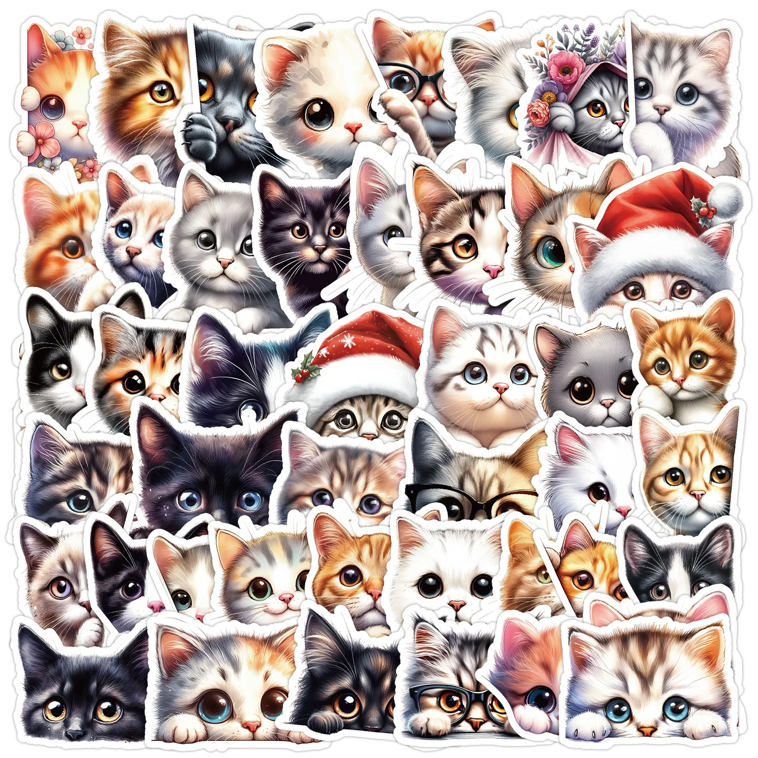 

10/50PCS voyeuristic cute kitten doodle decorative water cup mobile phone computer cartoon kitten waterproof sticker Kids Toy