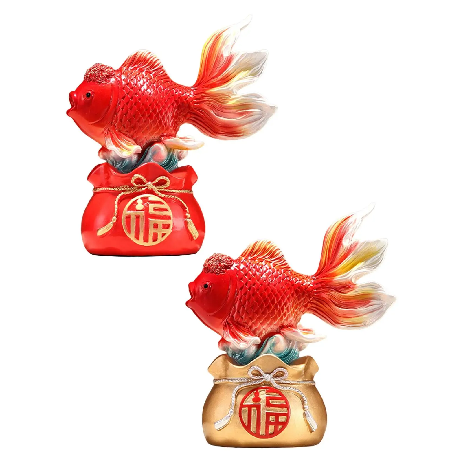 Chinese Feng Shui Fish Statue Good Luck Figurine Carp Tabletop Ornament for Living Room Bookshelf Entrance Office Home Decor