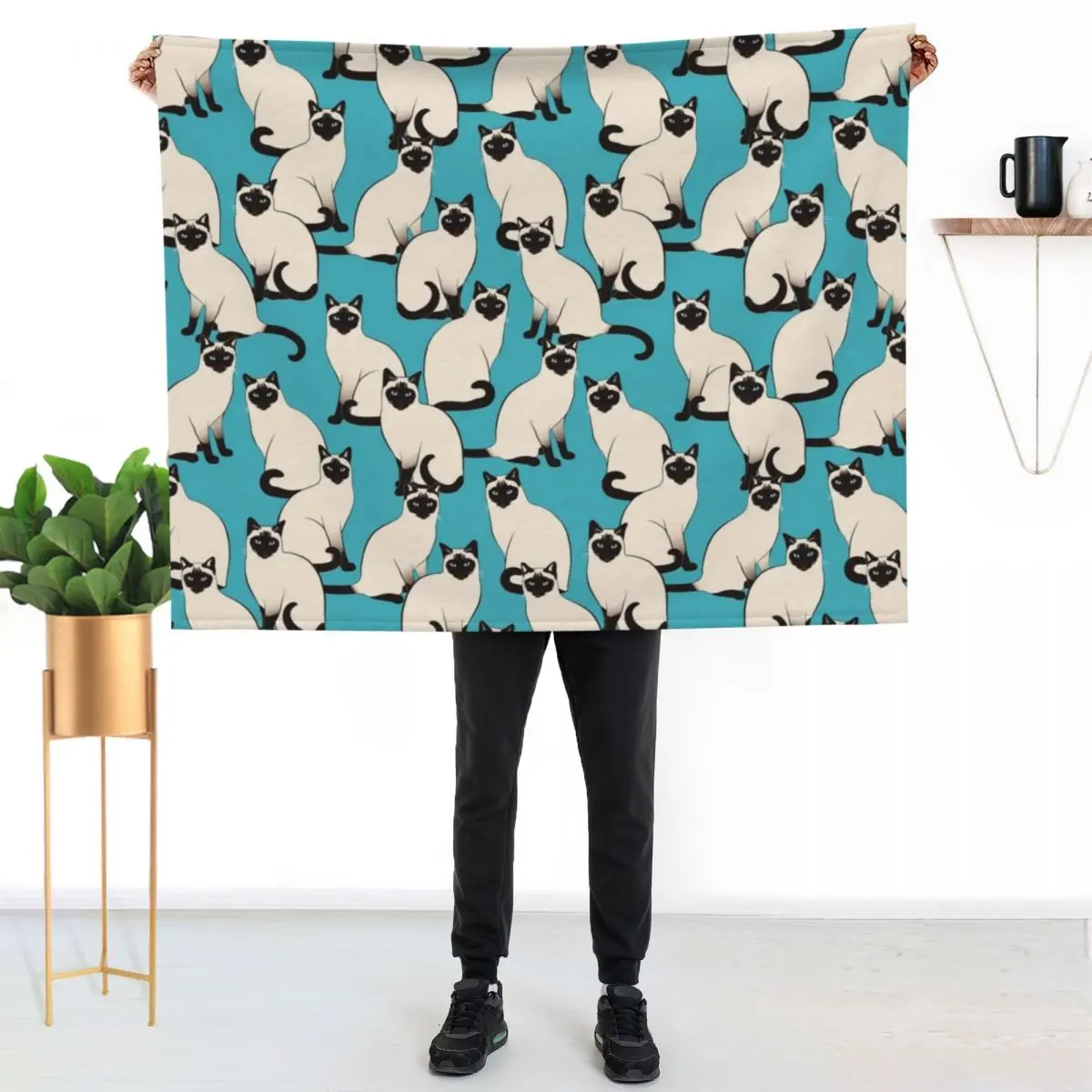 

Siamese Cats dense on turquoise Throw Blanket Multi Use Warm Blanket for Living Room Bedroom