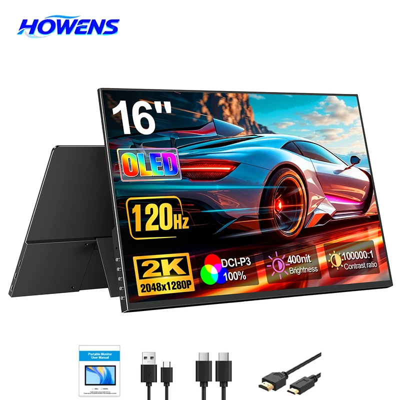 HOWENS15.6 Inch Travel 4K Portable IPS Secondary Screen 38402400 100% NTSC HDR Low Blue Light VESA Monitor For Laptop Phone PS5