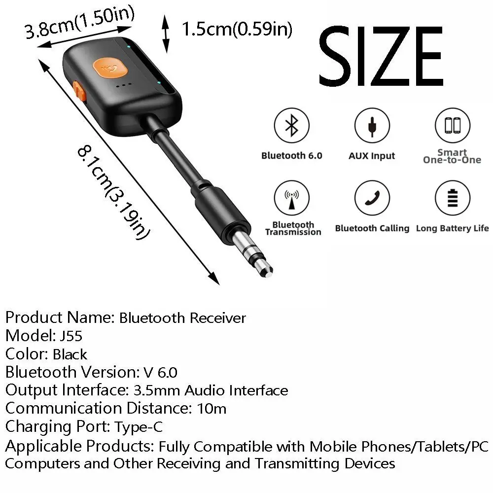2 em 1 receptor sem fio Bluetooth 5.4 portátil adaptador de áudio sem fio Bluetooth 3,5 mm AUX conexão rápida