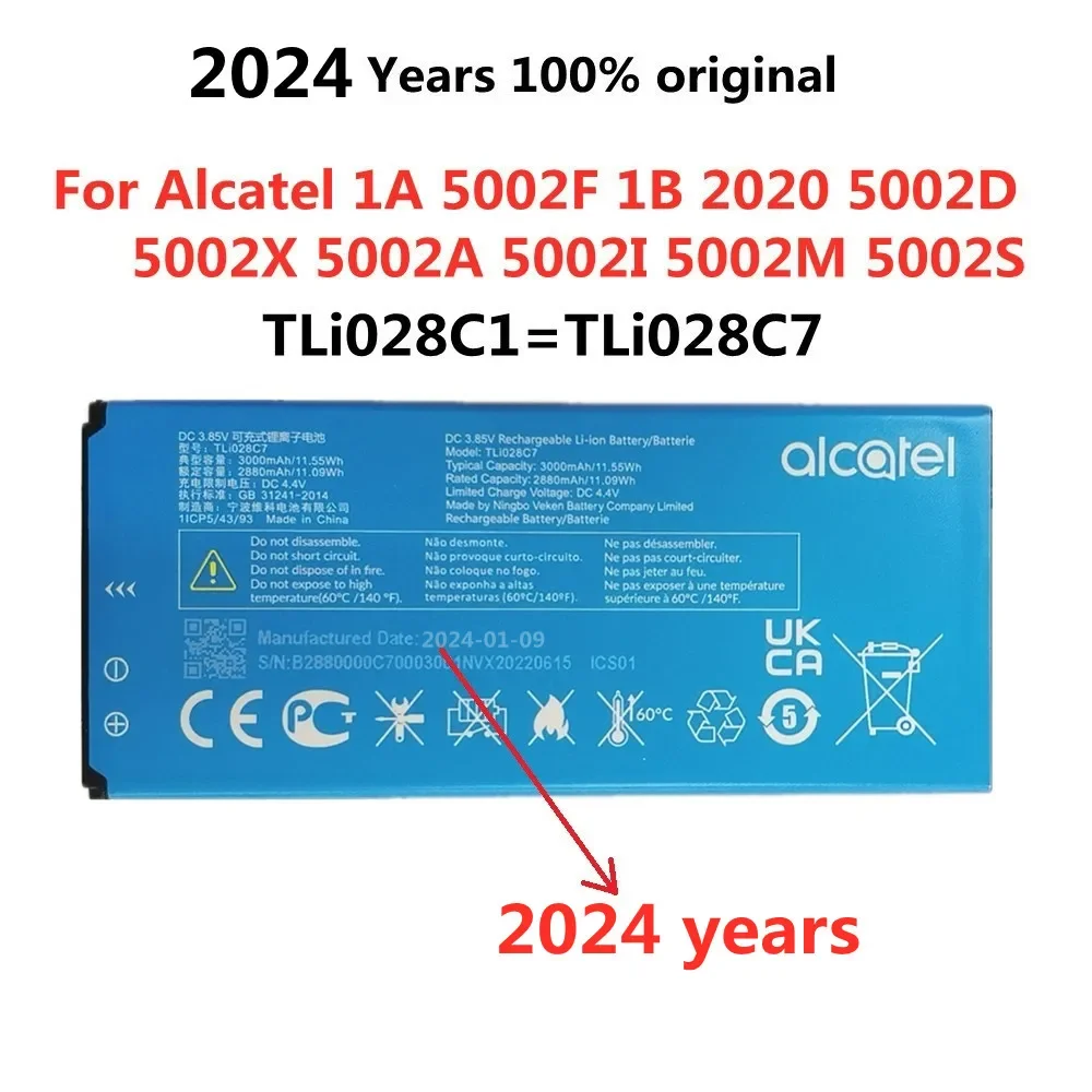 

2024 Years Original Battery TLi028C7 TLi028C1 For Alcatel 1A 5002F 5002A 5002I 5002M 5002S 1B 2020 5002D 5002X 3000mAh Battery