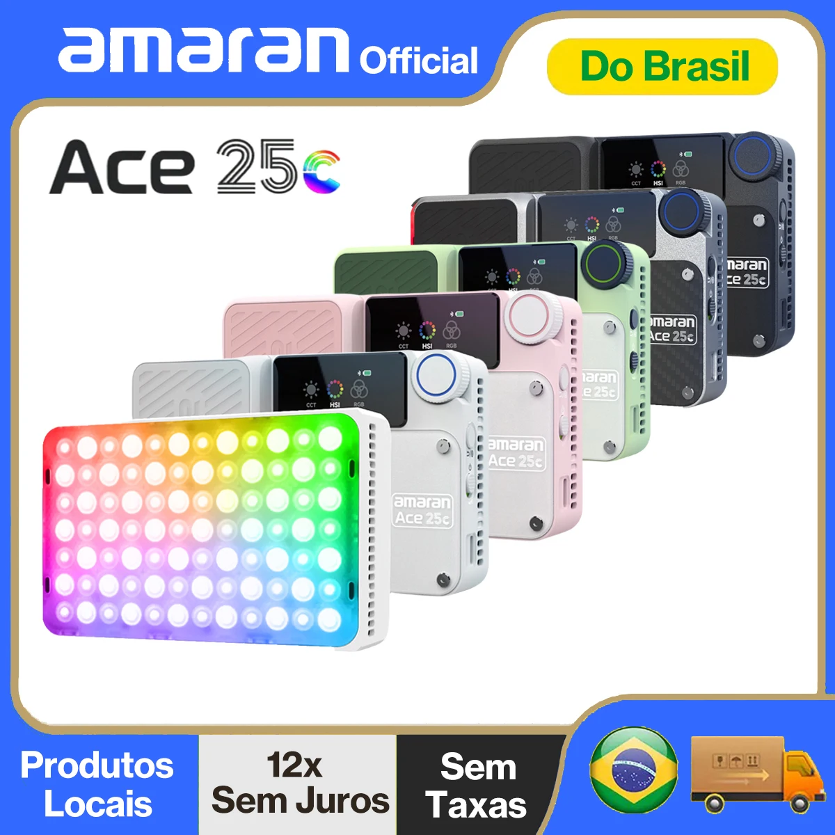 【Do Brasil】amaran Ace 25c Pocket RGBWW LED Light Full-Color Mini Vídeo Light 2300K-10000K 4500mAh Bateria com PD Carregamento Rápido para TikTok