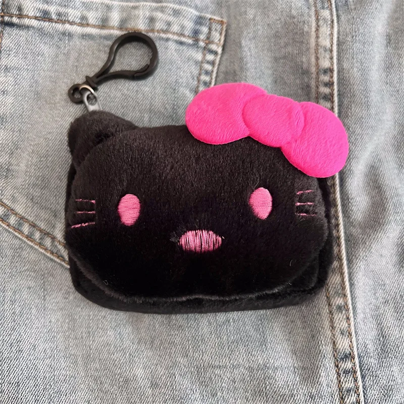 جديد عصري أسود الكرتون القط أفخم المحفظة المفاتيح قلادة لطيف فتاة على شكل قلب جولة سماعة حقيبة التخزين #6