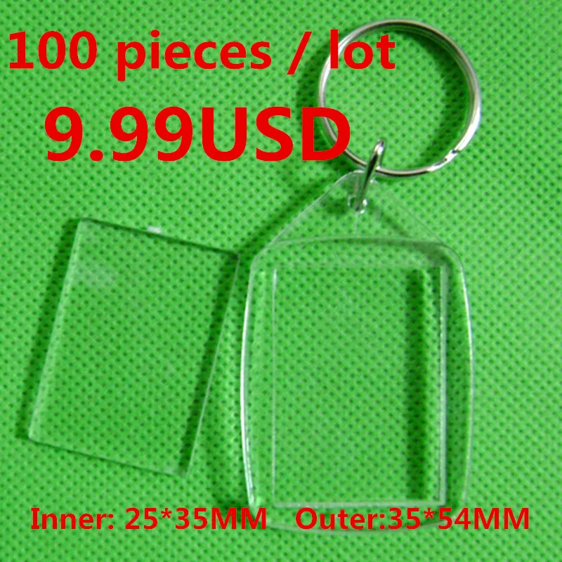 100pcs Blank Acrylic Photo Keychains Insert Picture & Logo Keyrings Luggage tag