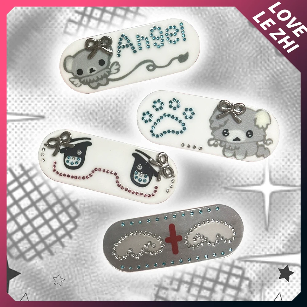 

Vintage Y2K Kawaii Dog Wings Bowknot Hairpin Hair Accessories Sweet Cool Colorful Diamond Claw Angel Eyes Bangs Hair Clips