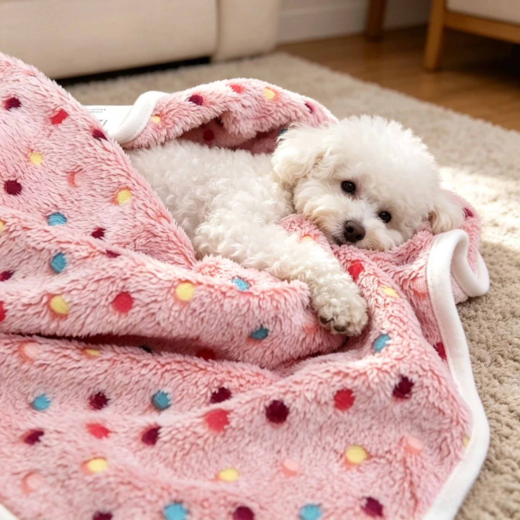 KEMORELA Weiche Flauschige Haustierdecke mit Niedlichem Punktmuster, Gemütliches Warmes Bett für Katzen und Hunde, Kleine bis Große Größen, Mattenbezug, Haustierzubehör – Detail 5