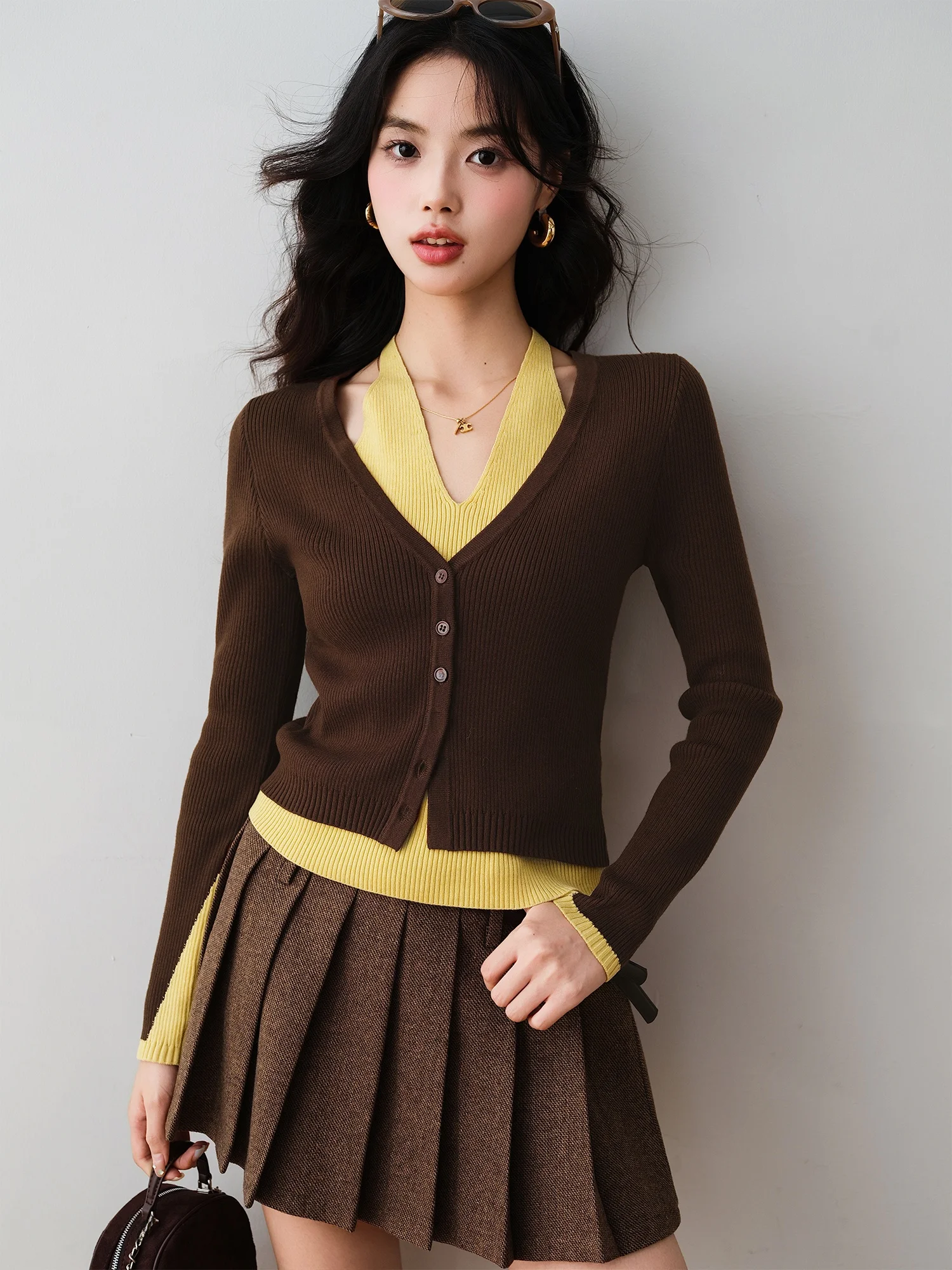 

Slim Fit Preppy Sle Women's Knitted Open Cardigan Autumn Season Knitwear Ele Weight Loss T Poly Blend Long Sve V Ne