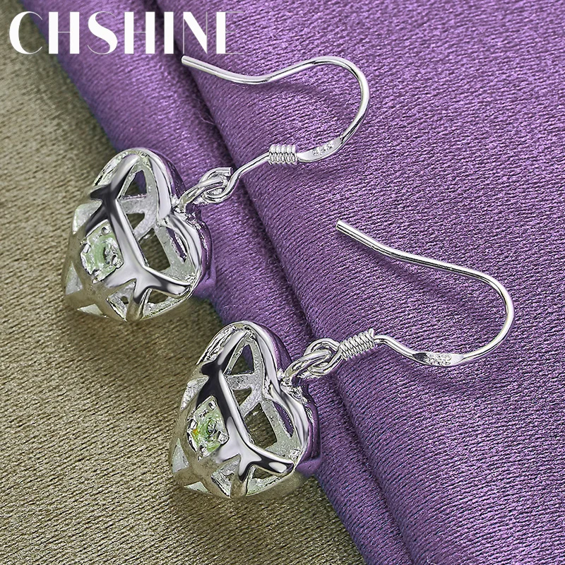 

CHSHINE 925 Sterling Silver Heart Zircon Drop Earrings For Women Wedding Party Fashion Charm Jewelry