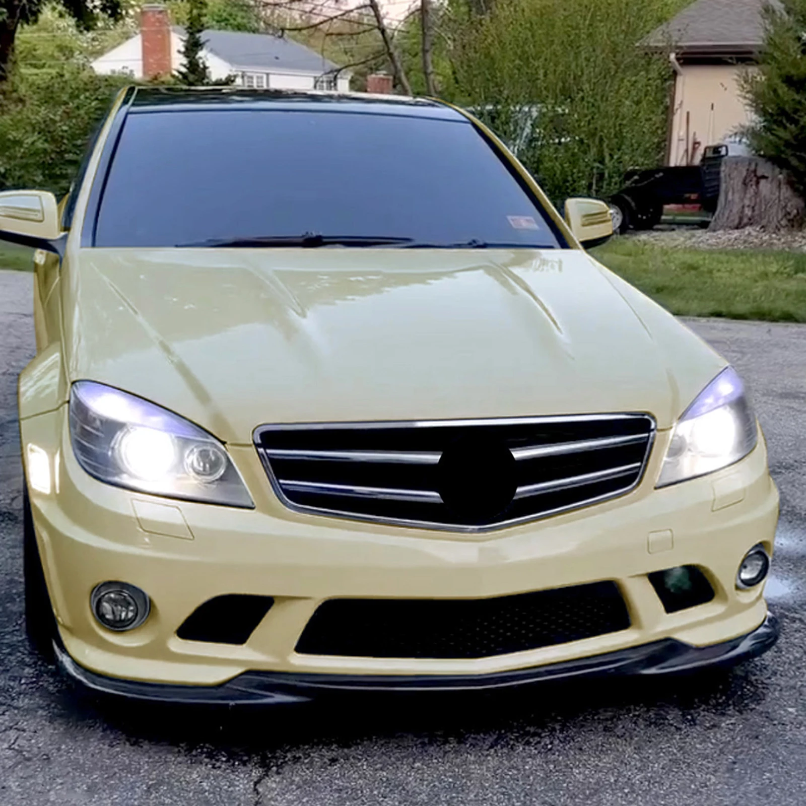 For Mercedes Benz W204 C Class Sedan C63 AMG Only 2008-2011 Front Bumper Spoiler Lip Car Lower Body Splitter Protector Blade Kit