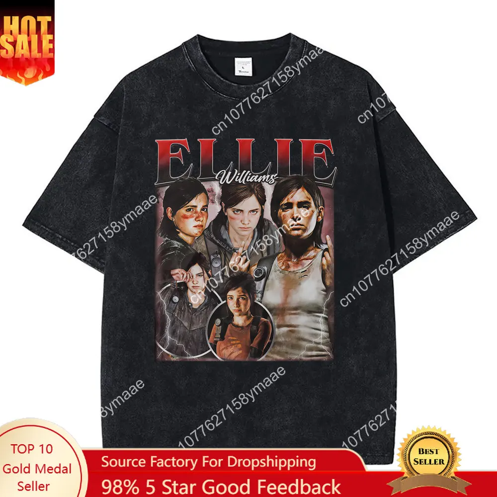 

Washed Vintage Ellie Williams Graphic T Shirts The Last of Us T-shirts Pedro Pascal Tee Shirt Men Women Casual Oversized T-shirt