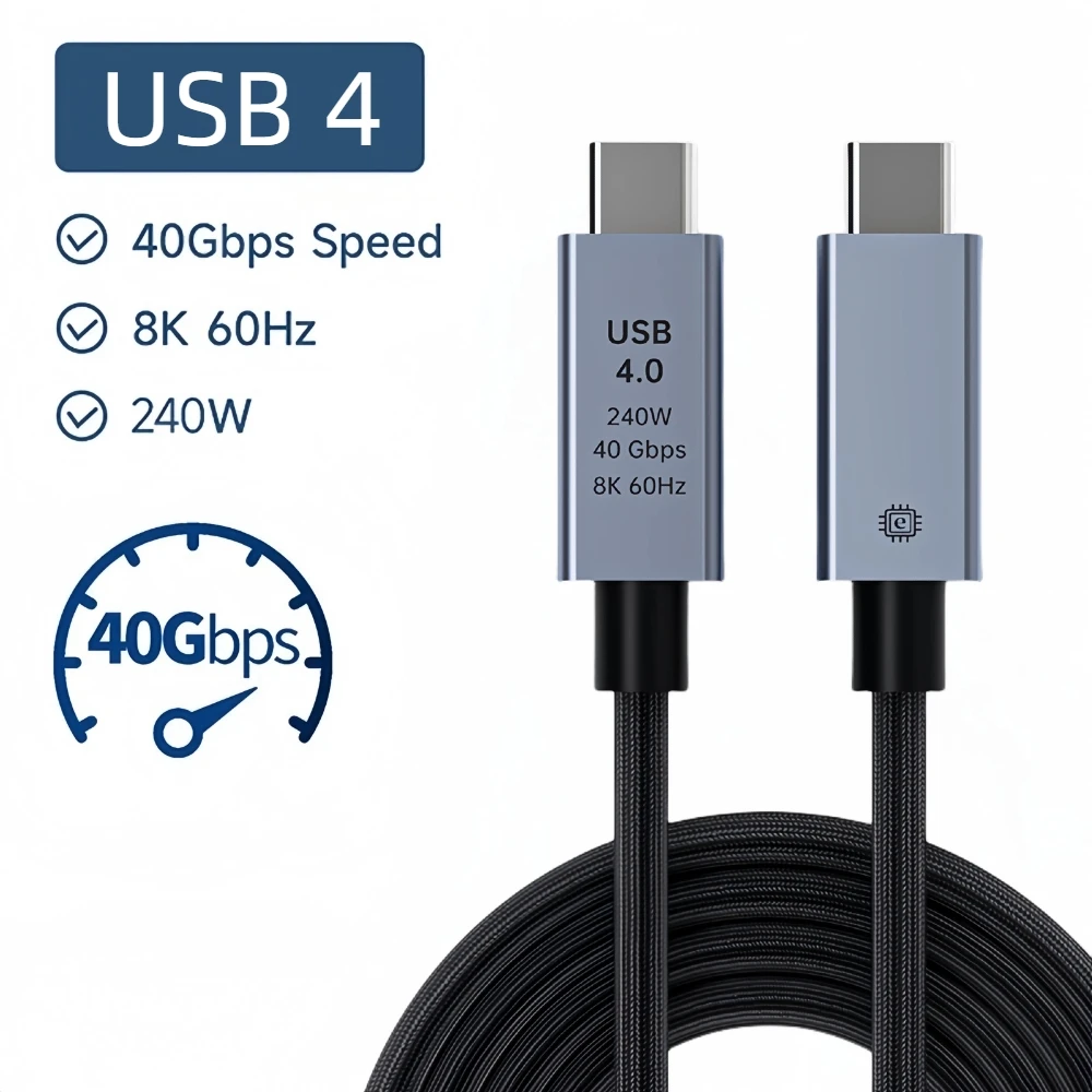 PD 240W 40Gbps USB 4 Cable 8K 60Hz USB Type C Super Speed Data Transfer Cable Compatible with Thunderbolt 4/3 for Macbook Laptop