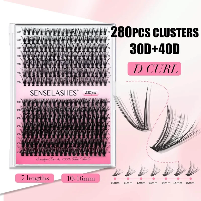 SENSE LASHES DIY Lash Extension Kit 280pcs Volume Lashes 30D+40D D Curl 10-16mm Eyelash Clusters Natural Individual Lashes