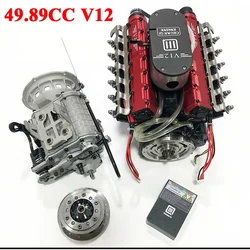 V12 Four Stroke Gasoline Engine 49.89CC with Gearbox Metal Internal Combustion Engine Suitable for Modified RC Car Adult Toys