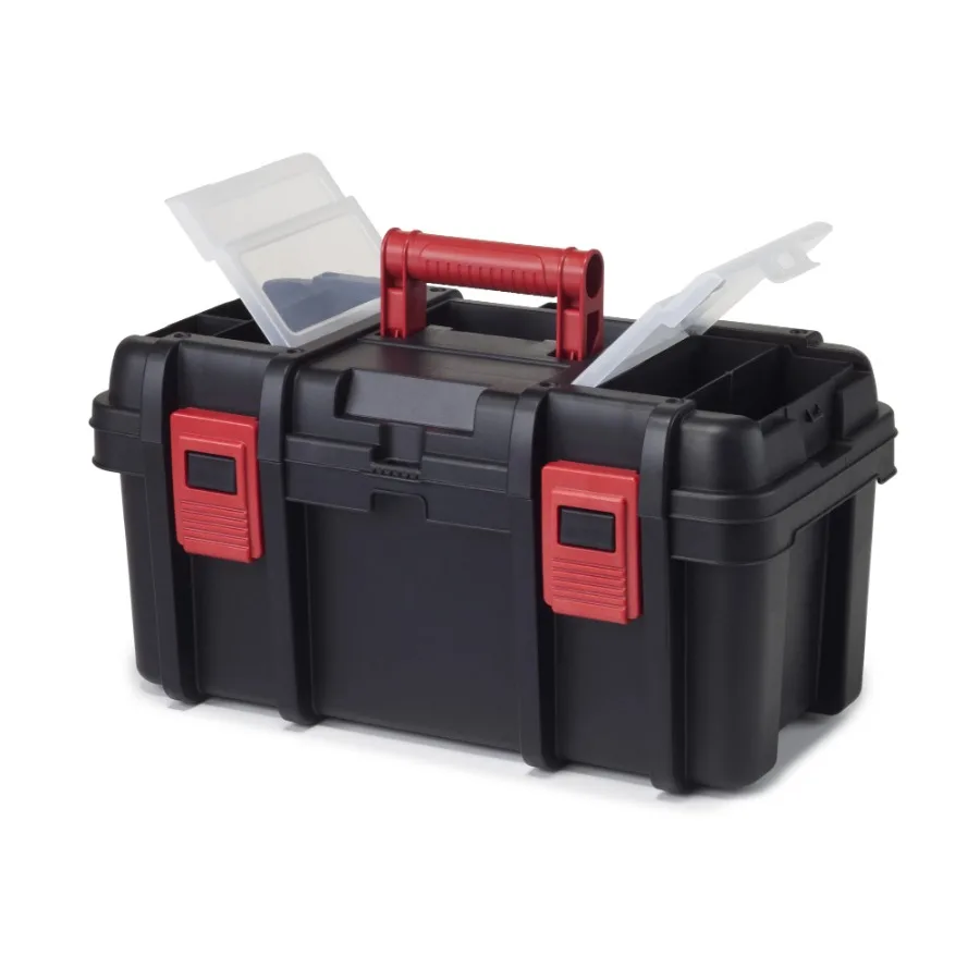 (2 pack) 16-inch Toolbox, Plastic Tool and Hardware Storage, Black