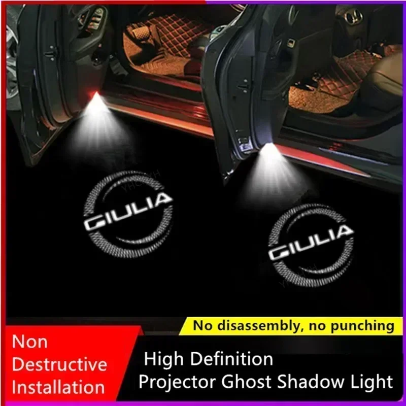 

2Pc LED Door Courtesy Projection Light Welcome Logo Ghost Shadow Lamp for Alfa Romeo Giulia 2017 2018 2020 2022 2023 Accessories