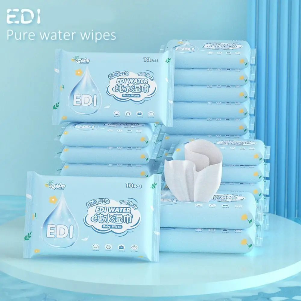 10 Stks/pak Zuiver Water Babydoekjes Draagbare Extraheerbare Natte Doekjes Baby Hand-En Mondreinigend Waterweefsel Voor Baby 'S